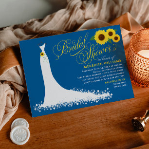 Blue Sunflower Wedding Gown Brautparty Einladung