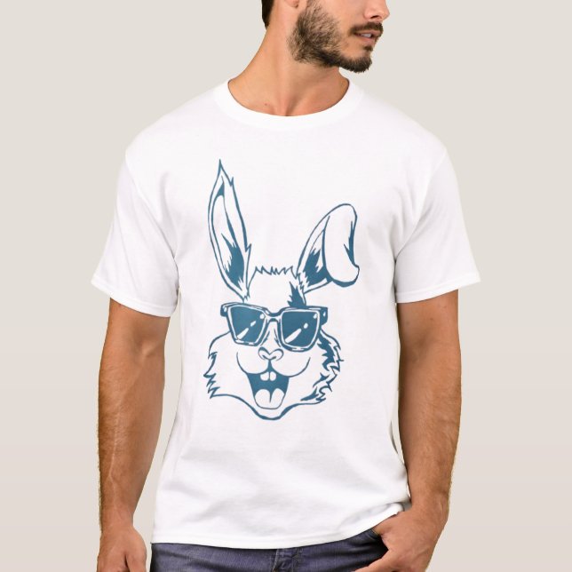 Blue Sunglass Bunny Line Art T-Shirt (Vorderseite)