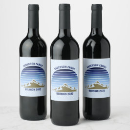 Blue Sunset Mountain Custom Family Wiedersehen Par Weinetikett
