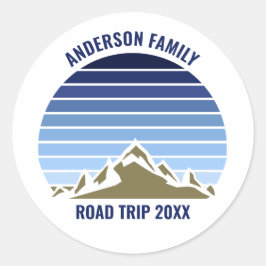 Blue Sunset Mountain Custom Family Wiedersehen Tri Runder Aufkleber
