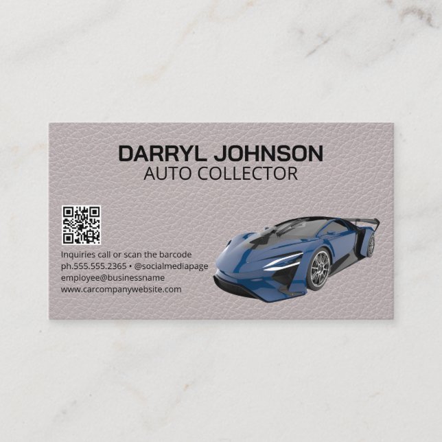 Blue Supercar | Leder | QR-Code Visitenkarte (Vorderseite)