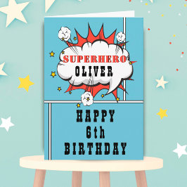Blue Superhero Comic Speech Bubble Boy Birthday Karte