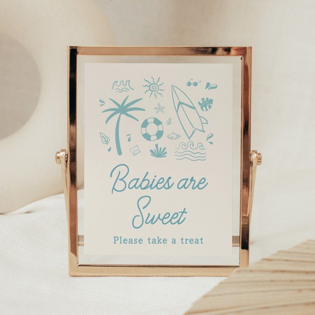 Blue Surf Baby an Bord Babys sind süß Poster (Blue Surf Baby on Board Baby Shower Babies are Sweet Sign)