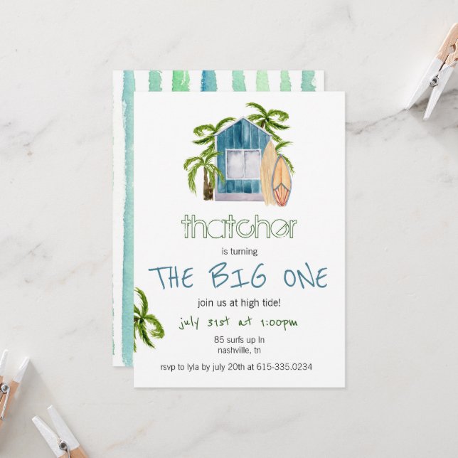 Blue Surf House Beach Invitation Anniversaire (Devant/Arrière en situation)