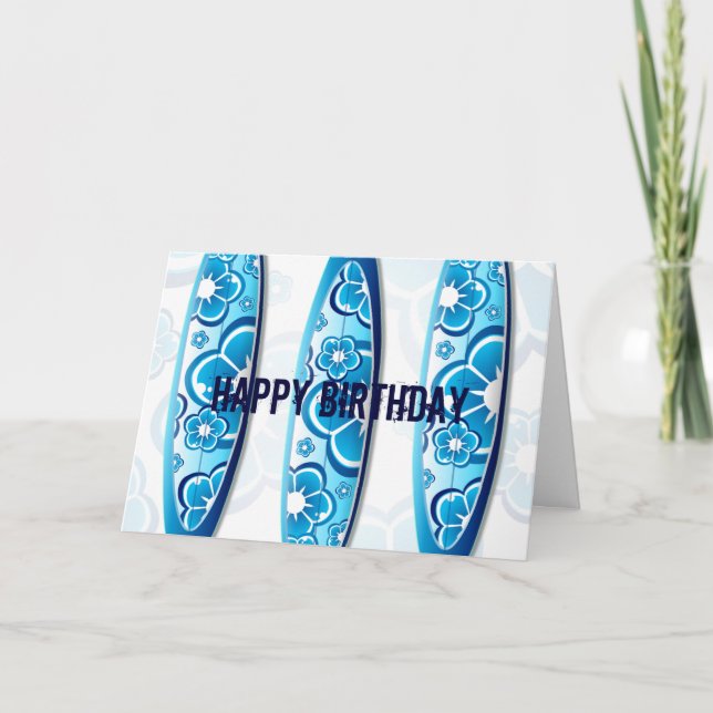 Blue Surfboards Sommerstrand Happy Birthday Karte (Vorderseite)