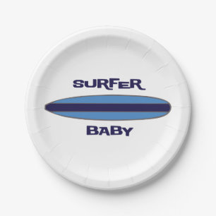 Blue Surfer Baby Pappteller