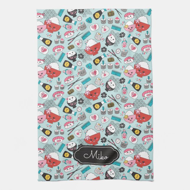 Blue Sushi Personalisiertes Niedliches Muster Geschirrtuch (Vertikal)