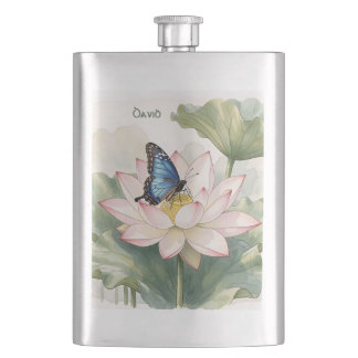 Blue Swallowtail Butterfly With Lotus Flower Name Flachmann