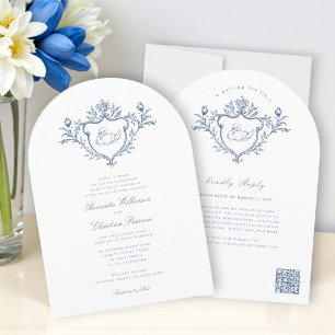Blue Swan Crest Toile Hochzeit Alles in Einem  Einladung