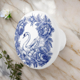 Blue Swan Rose Floral Border Keramikknauf