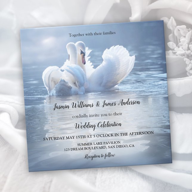 Blue Swans Lake Wedding Einladung (Von Creator hochgeladen)