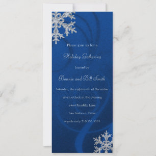 Blue Swashy Snowflake Fête Invitation