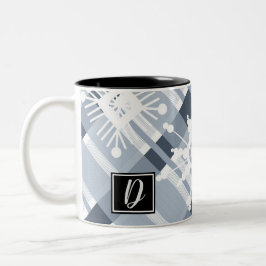 Blue Sweater Kariert Initial Snowflake Weihnachten Zweifarbige Tasse