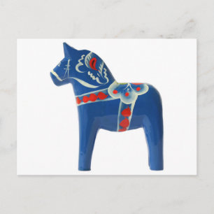 Blue Swedish Dala Horse Postkarte