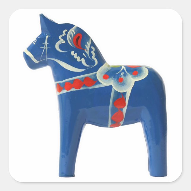 Blue Swedish Dala Horse Quadratischer Aufkleber (Vorderseite)