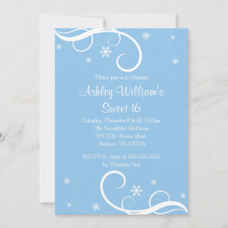Blue Sweet 16 Winter Wonderland Swirl Schneeflocke Einladung
