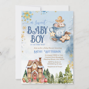 Blue Sweet Baby Boy Gingerbrot House Baby Shower Einladung