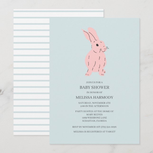 Blue Sweet Bunny Baby Dusche Einladung (Vorne/Hinten)