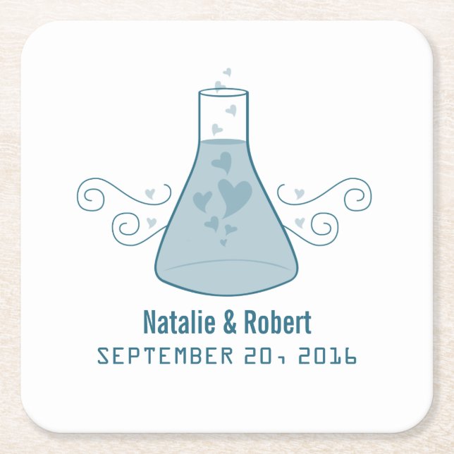 Blue Sweet Chemistry Wedding Paper Untersetzer (Vorderseite)