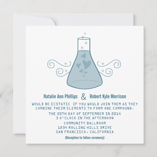 Blue Sweet Chemistry Wedite Invite Einladung (Vorderseite)