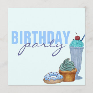 Blue Sweet Leckereien Geburtstag Einladung