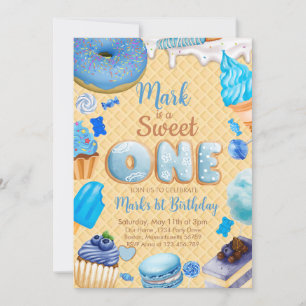 Blue Sweet One 1. Geburtstag Junge Einladung