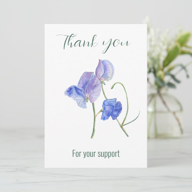 Blue Sweet Pee Blume Vielen Dank für Ihre Unterstü Dankeskarte (Stehend Vorderseite)