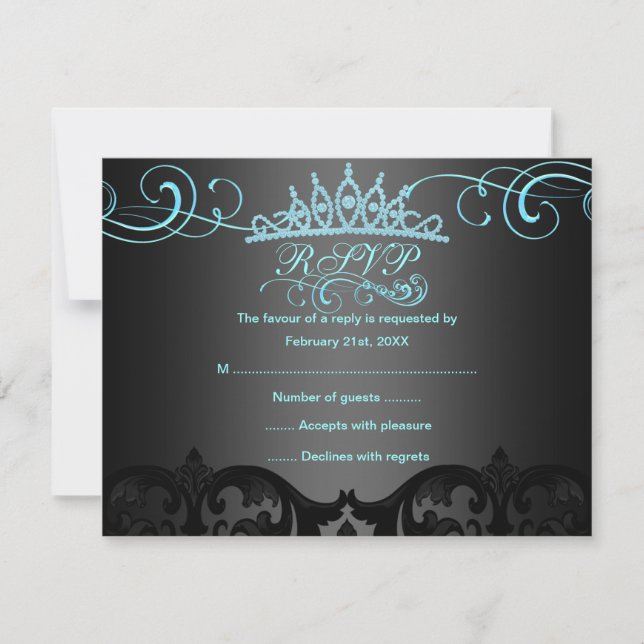 Blue Swirl Damask Birthday RSVP Card (Vorderseite)