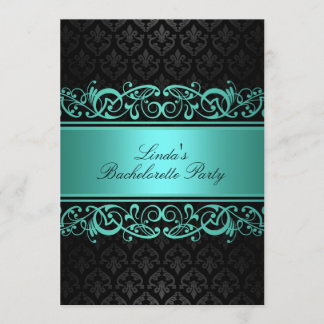 Blue Swirl Damask | Junggeselinnen-Abschied Einlad Einladung