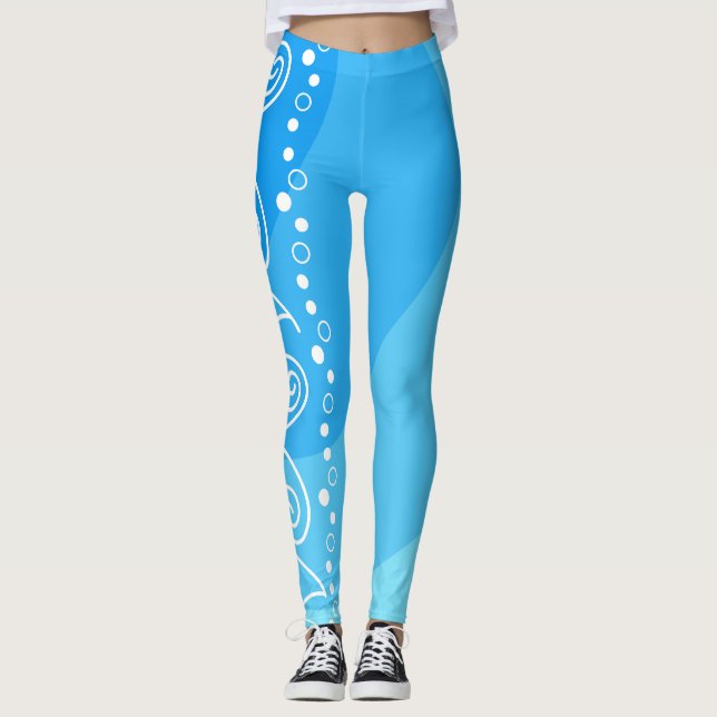Blue Swirl Energy– Modern Abstract Fitness Style Leggings (Vorderseite)