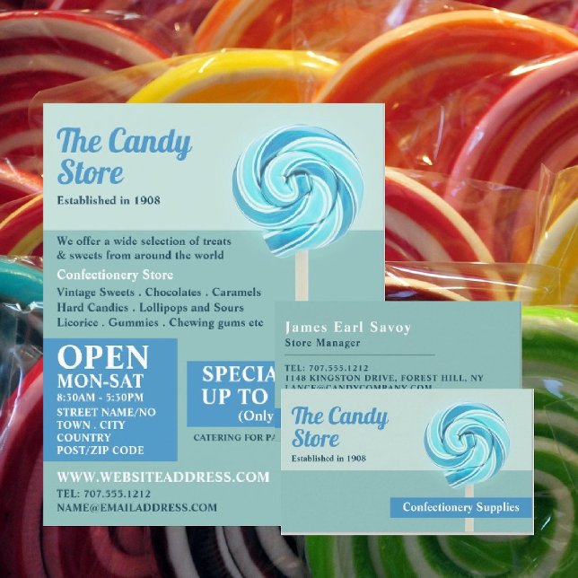Blue Swirl Lollipop, Süßwarenartikel Werbung Flyer (Von Creator hochgeladen)