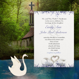 Blue Swirl Swan Love Birds Wedding Einladung