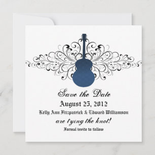 Blue Swirls Guitar Enregistrer la date Invitation