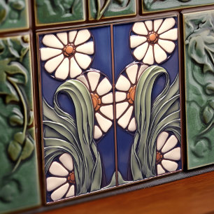 Blue Symmetric Marguerite Daisies Artistic Fliese