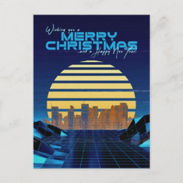 Blue Synthwave Christmas Feiertagspostkarte