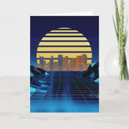 Blue Synthwave Greetings Card Feiertagskarte