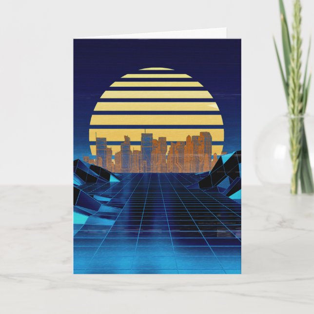 Blue Synthwave Greetings Card Feiertagskarte (Vorderseite)