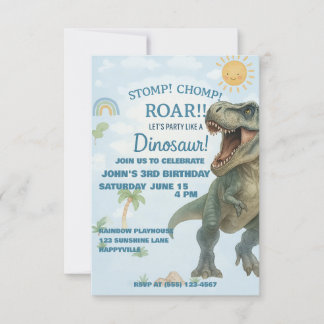 Blue T-Rex Dinosaur Birthday Invite Einladung