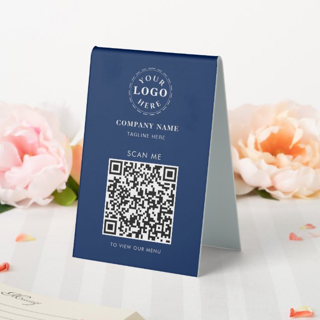 Blue Table Zent Sign mit QR Code Checkout Tischaufsteller (In Situ (Hochzeit))