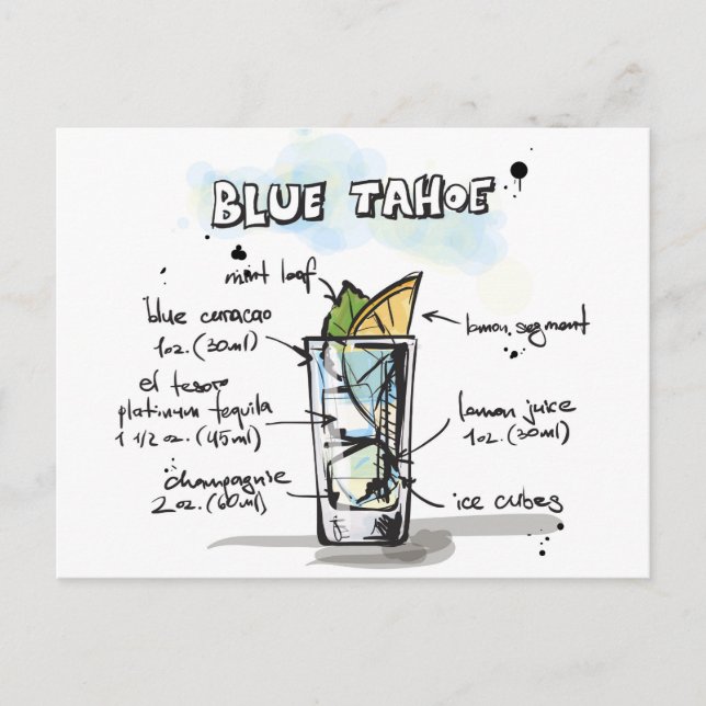 Blue Tahoe Drink Rezept Design Postkarte (Vorderseite)
