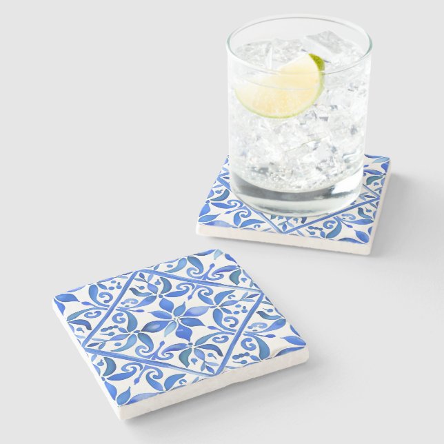 Blue Talavera Gastgeschenke Hochzeiten Steinuntersetzer (Seitenansicht)