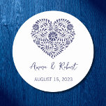 Blue Talavera Heart Runder Aufkleber<br><div class="desc">Blaues Talavera-Herz</div>