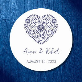 Blue Talavera Heart Runder Aufkleber