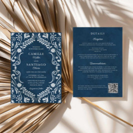 Blue Talavera Mexican QR Code Hochzeitseinladung Einladung