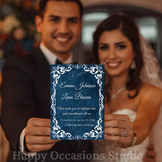 Blue Talavera Mexican Spanish Wedding Invitation