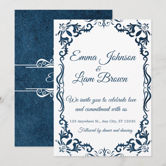 Blue Talavera Mexican Spanish Wedding Invitation Einladung (Vorne/Hinten)