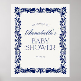 Blue Talavera Tile Fiesta Baby Dusche Willkommen Poster