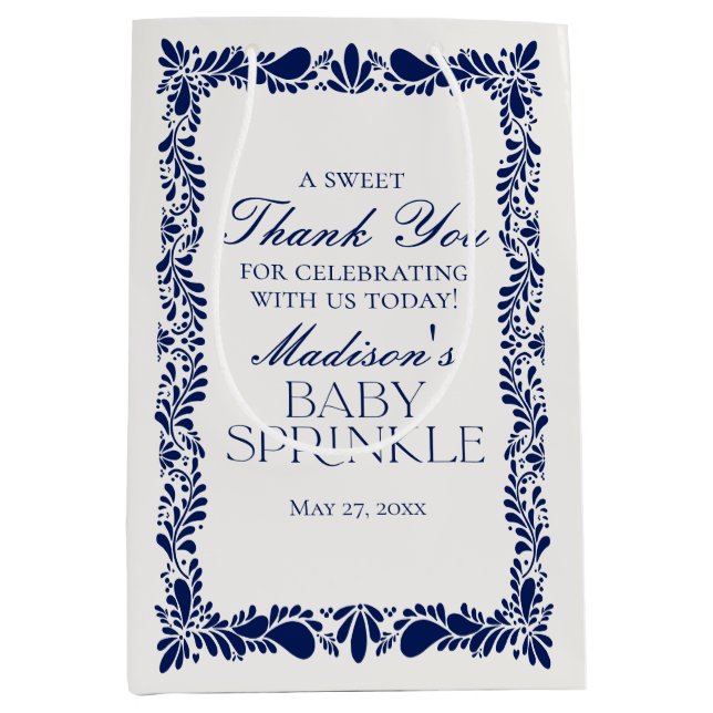 Blue Talavera Tile Fiesta Baby Sprinkle Favoriten Mittlere Geschenktüte (Vorderseite)