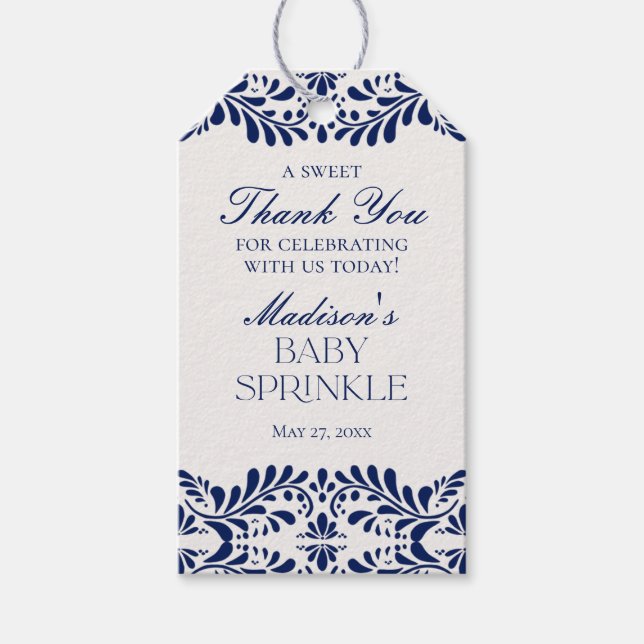 Blue Talavera Tile Fiesta Baby Sprinkle Gevor Geschenkanhänger (Vorderseite)