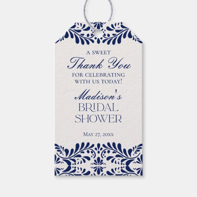 Blue Talavera Tile Fiesta Brautparty Bevorzugung Geschenkanhänger (Vorderseite)